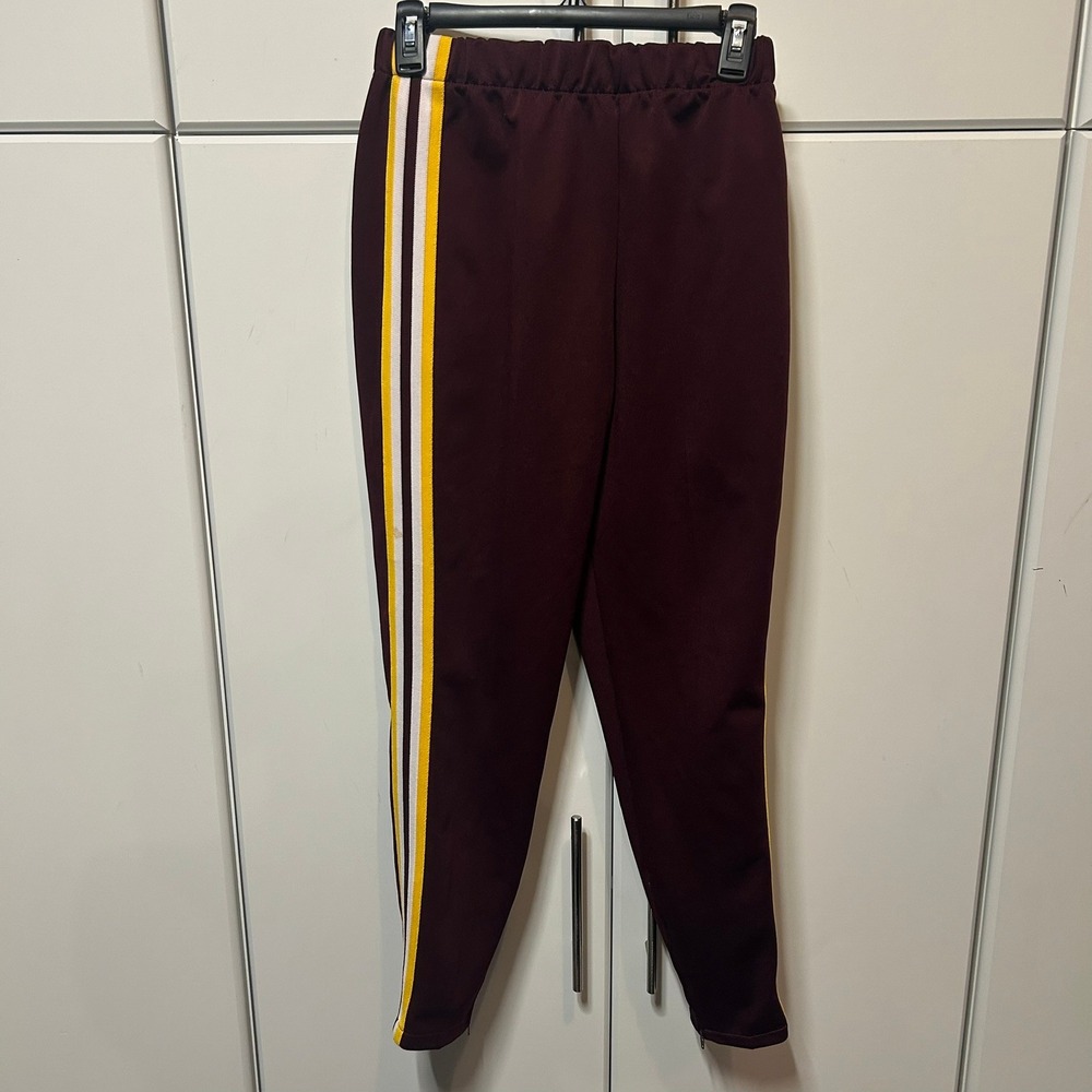 Vintage Dehen Track Pants Maroon Burgundy Yellow White Side Stripe Mens Small